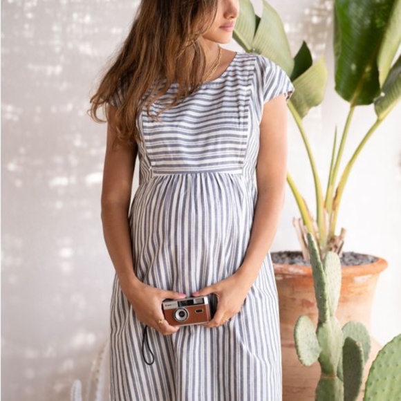 Seraphine Gray Striped Midi Dress - Picture 4 of 10